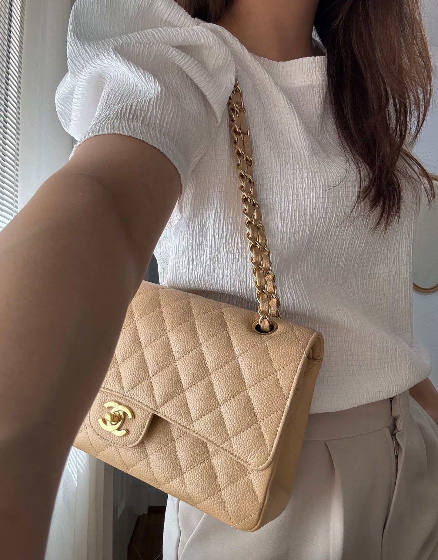 Chanel Medium Classic Flap in Caviar Beige Claire GHW