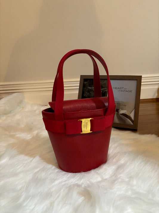 Salvatore Ferragamo Grained Leather Mini Bucket Bag