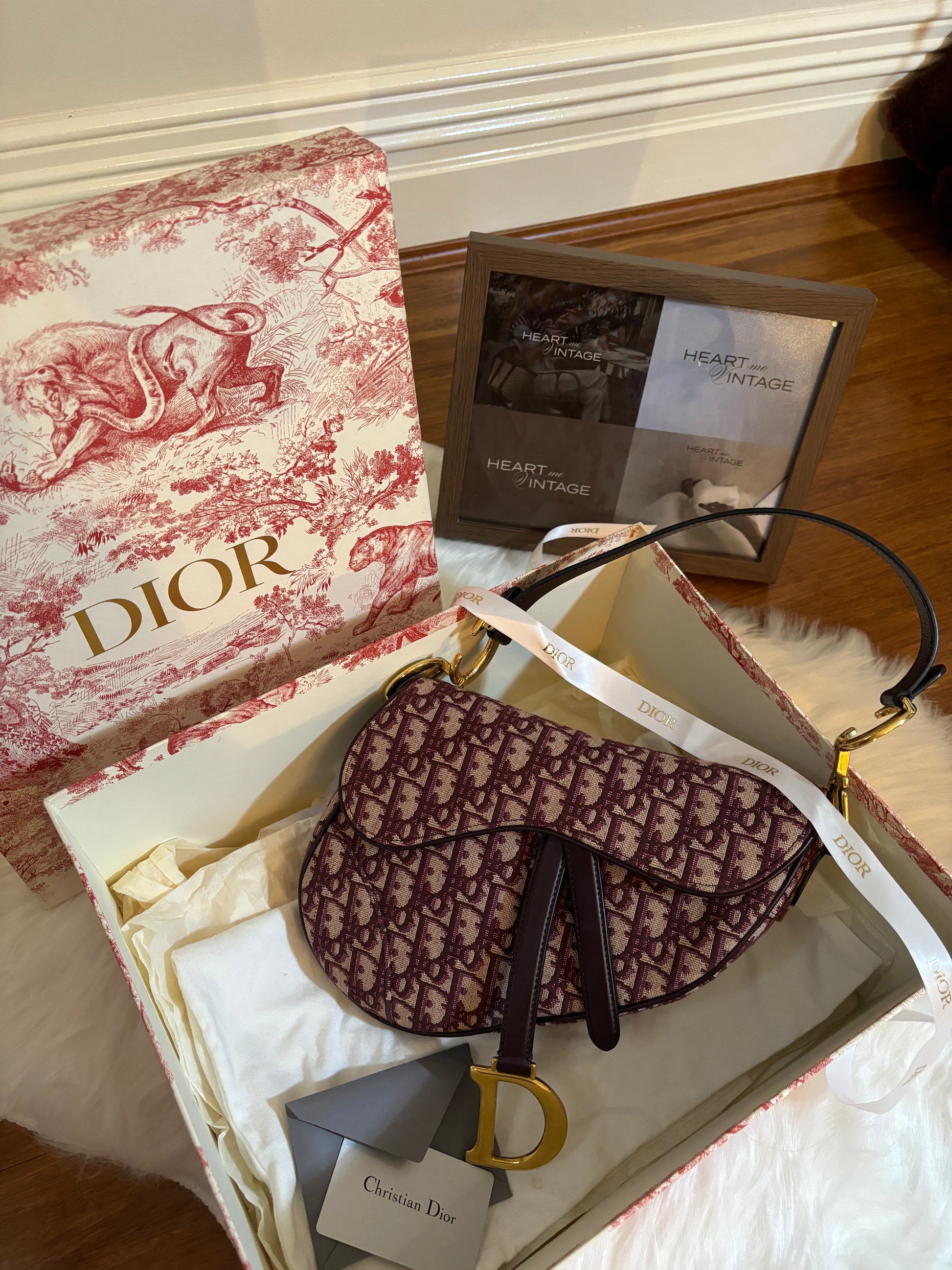 Christian Dior Saddle Bag in Red Oblique Jacquard 2019 Heart Me Vintage